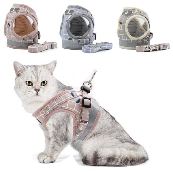 

soft mesh dog cat harness set breathable puppy vest for small pet medium dogs yorkie teddy reflective walking lead leash sets