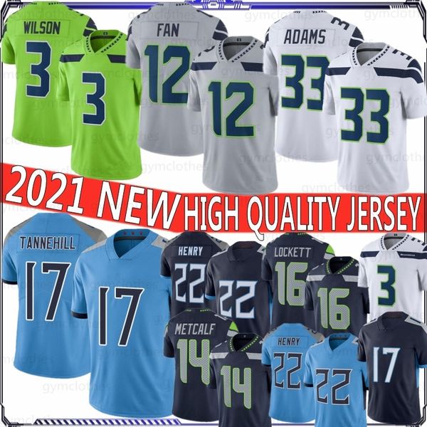 

3 russell wilson 17 ryan tannehill 12 fan 22 derrick henry 33 jamal adams 14 dk metcalf 54 bobby wagner 16 tyler lockett new football jersey, Black;red