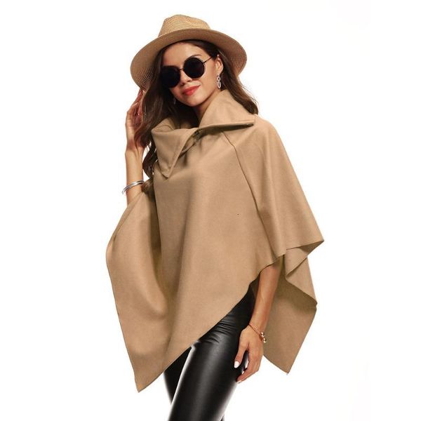 

nice new autumn winter clothes coats womens irregular loose bat sleeves turn-down neck fashion irregular poncho cape coat, Black;brown
