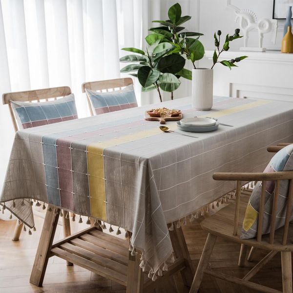 

table cloth waterproof strips plaid runner imitation tassel tablecloth square rectangular coffee cover home towel