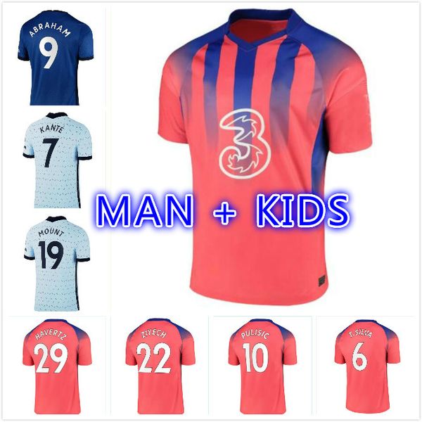 

20 21 pulisic soccer jerseys werner ziyech 2020 2021 havertz football shirt abraham kante chiilwell mens long jersey mount kids kit, Black;yellow