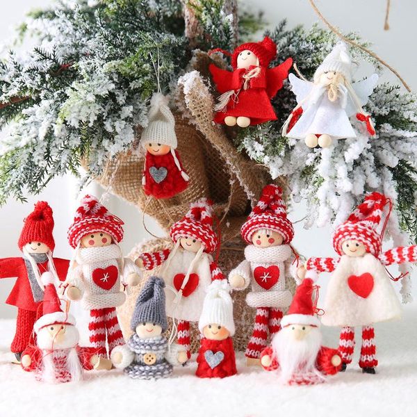 

2pcs santa claus hanging dolls knitted wool felt couple doll pendant christmas tree decorations home decor ornaments