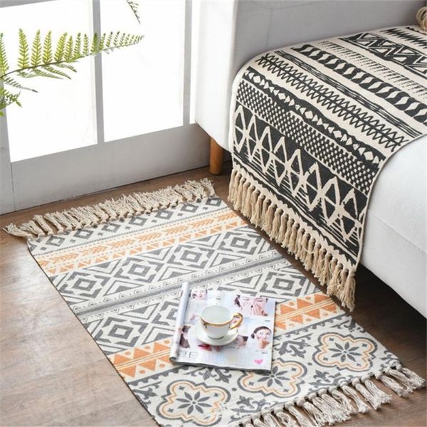 

carpets bohemian style retro tassel rugs cotton linen woven carpet floor mat for bedroom living room table runner door home decor