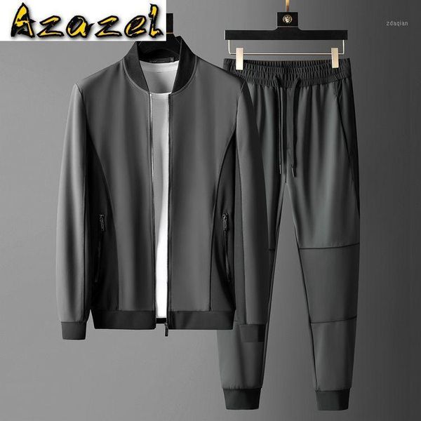 

men's tracksuits azazel stand collar mens sets (sweatshirt+pants) zipper casual sport male suits fashion elastic waist man trou, Gray
