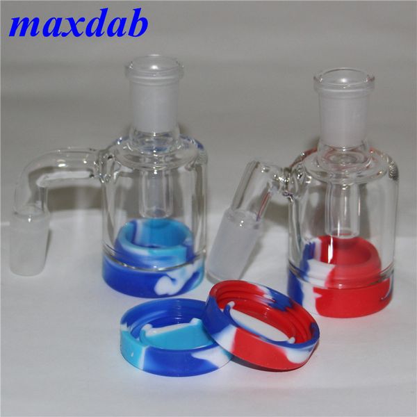 Großhandel Raucherzubehör Shisha Bohrinsel Wasserpfeife 14mm 18mm Glas Ash Catcher mit Silikonbehälter Ashcatcher Bong