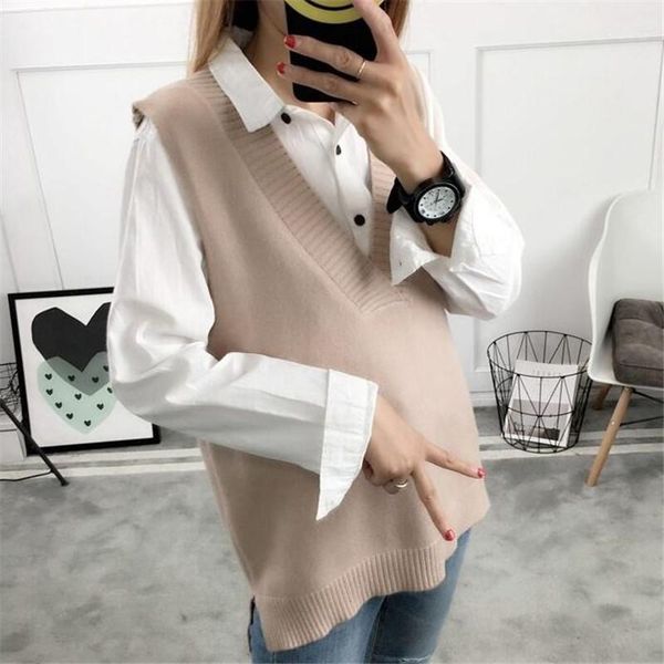 

2020 women sweater spring autumn wool vest sleeveless o-neck knitted vests long sections poullover vest female jumper pull femme1, Black;white