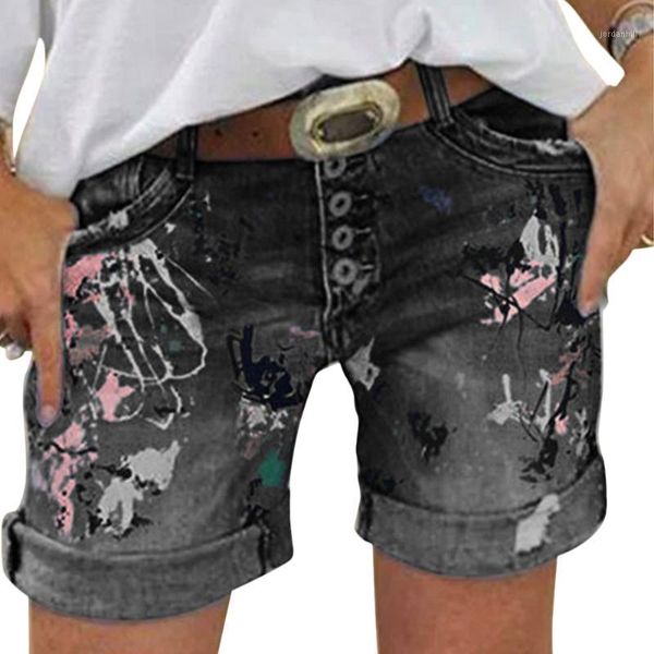 

women jeans shorts 2020 new summer casual spliced denim shorts women printed short plus size 5xl streetwear jeans1, Blue