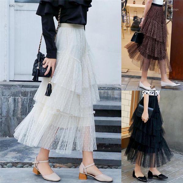 

2019 fashion women's lace pleated skirt ladies elastic maxi skirt casual high waist holiday party wear1, Black