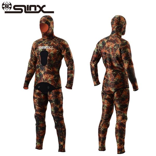 

swim wear slinx 5mm neoprene men camouflage wetsuit swimwear with headgear two-piece camo scuba diving suit for fishermen spearfishing