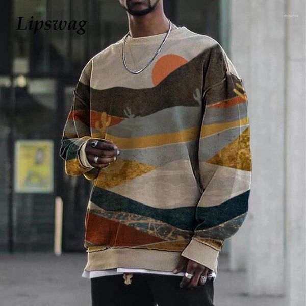 

vintage landscape print loose sweatshirts for men 2021 spring casual o-neck pullover male autumn long sleeve harajuku streetwear1, Black