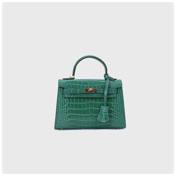 

green 2021 second generation leather crocodile mini kelly jr. 's new trendy one-shoulder bag for women with cross-body body, Black;red