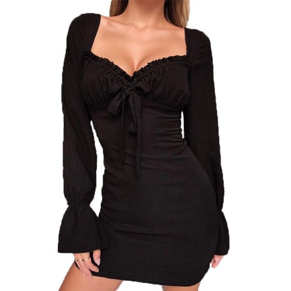 

women slim thin trumpet sleeves tube dress size xl, Black;pink