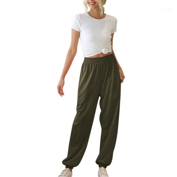 

women casual style fitness jogging pants loose elastic waist trousers pants ladies solid color long trousers workout capris1, Black;white