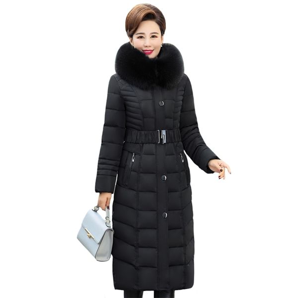 

x-long winter jacket women hooded plus size 5xl winter coat fur collar thicken warm down jacket female outerwear long parka 201217, Black