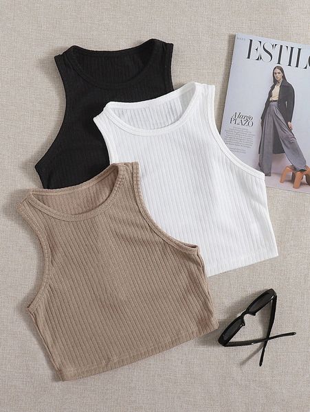 

3 pack rib-knit tank x5wj#, White