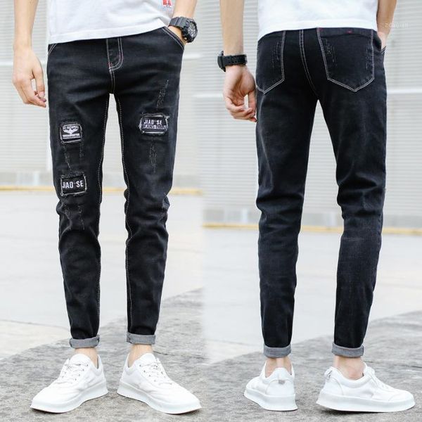 

with holes elasticity jeans men's slim fit pants pants men casual trousers trend versatile 2020 new style1, Blue