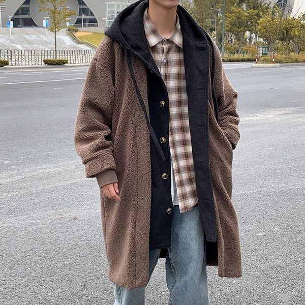 

men's cotton-padded clothes 2020 autumn winter new long contrast color hooded cotton-padded clothes casual youth men's wear, Black