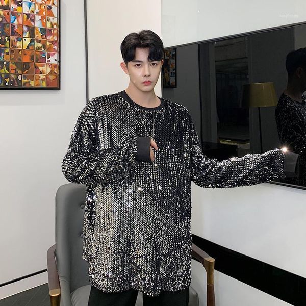 

yasuguoji fashions silver sequin hoodie men hip hop singer stage costume sweatshirt man punk loose male streetwear pullover1, Black