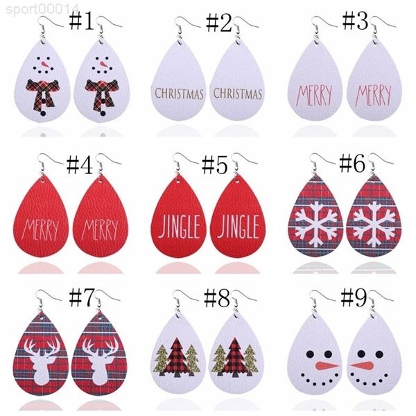 

women christmas tree teardrop earrings water drop leather merry xmas elements earring party favor dhb2644