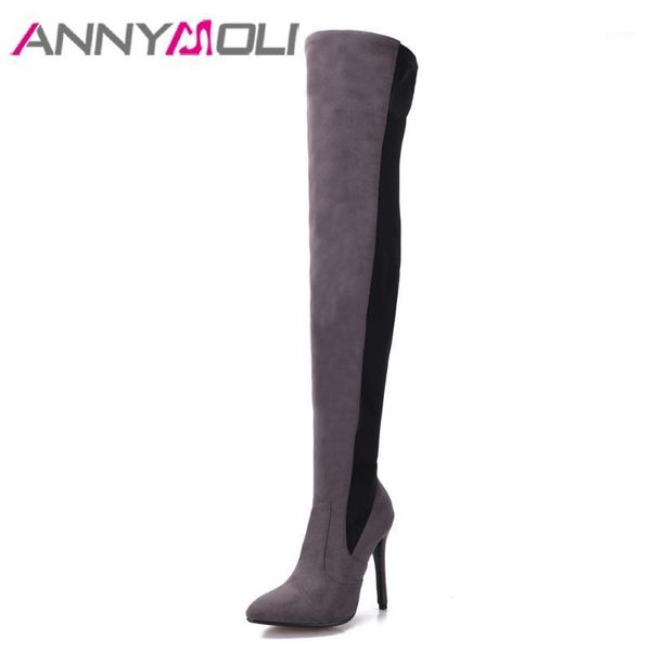 

boots annymoli over the knee women winter thin high heel strench stiletto long female autumn shoes gray black1, Black