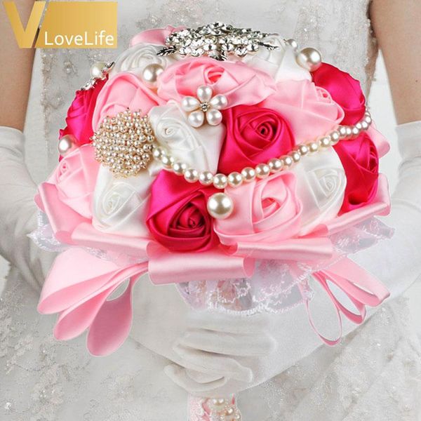 

gorgeous wedding bridal bouquet silk flower bouquet with pearl artificial sapphire beaded crystal wedding bride decor