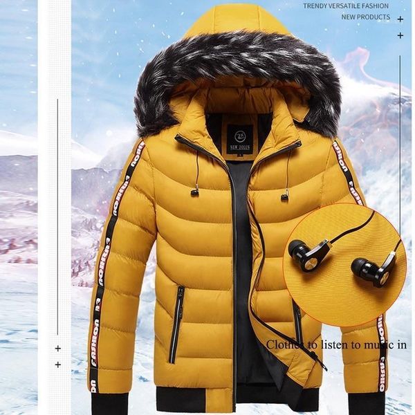 

men's down & parkas 2021 parka jackets fur collar men autumn winter mens warm thick outwear coats solid splice casual hooded windbreak, Black