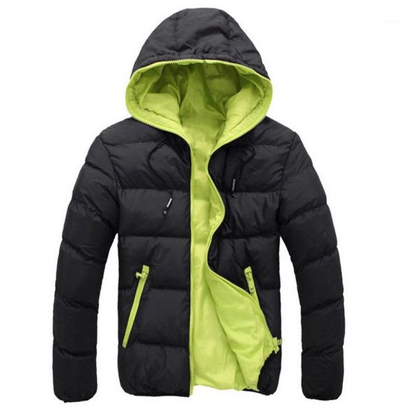 

puimentiua 2020 men winter casual hooded parka thick padded jacket zipper slim men women coats candy color parka outwear warm1, Black