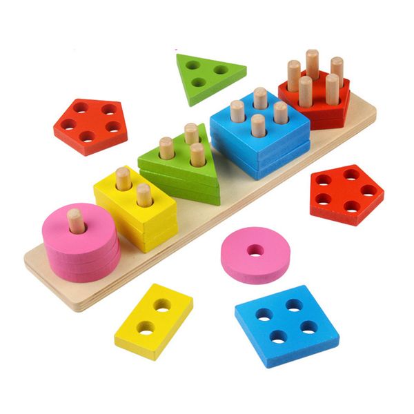 

wooden color recognition & shape sorter, colorful geometric board sorting & stack chunky puzzle toys