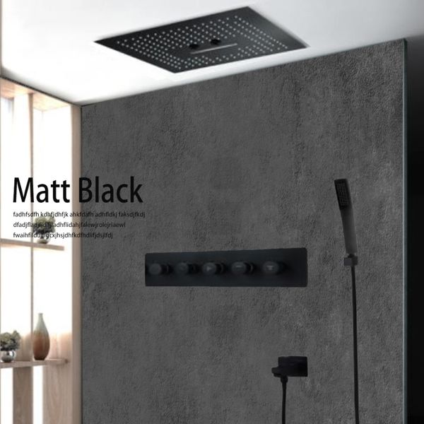 

modern black led shower 400x400mm multifunction stainless steel showerhead rainfall massage waterfall with hand shower thermostatic bath