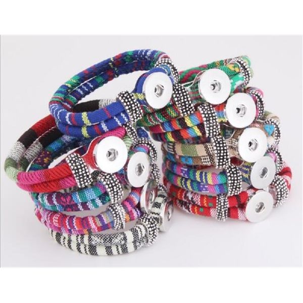 

rope noosa woven colored 18mm ethnic wind bracelet bangle for women snap button jewelry, Golden;silver