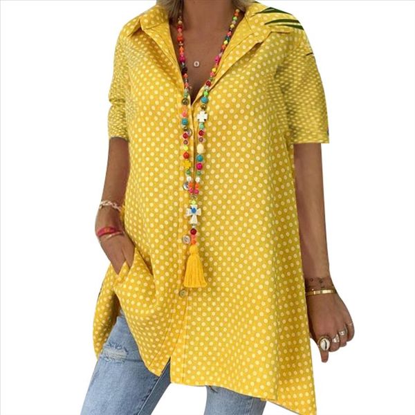 

blouse women plus size casual women blusas polka dot v neck long sleeve lapel tunic blouse shirt blusas mujer de moda, White