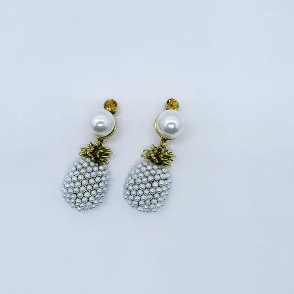 

rongho brand vintage baroque pearl pineapple statement stud earrings for women fashion jewelry gold earring pendant femme brinco1, Golden;silver