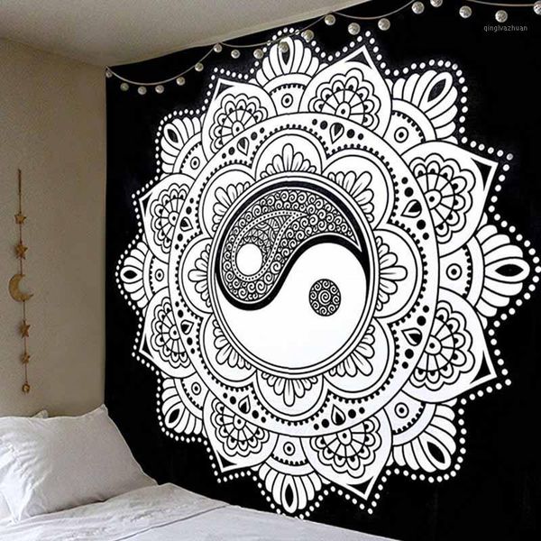 

white black ying yang mandala tapestry wall hanging bedspread home decor boho hippy decorative hippie tapestry carpet1