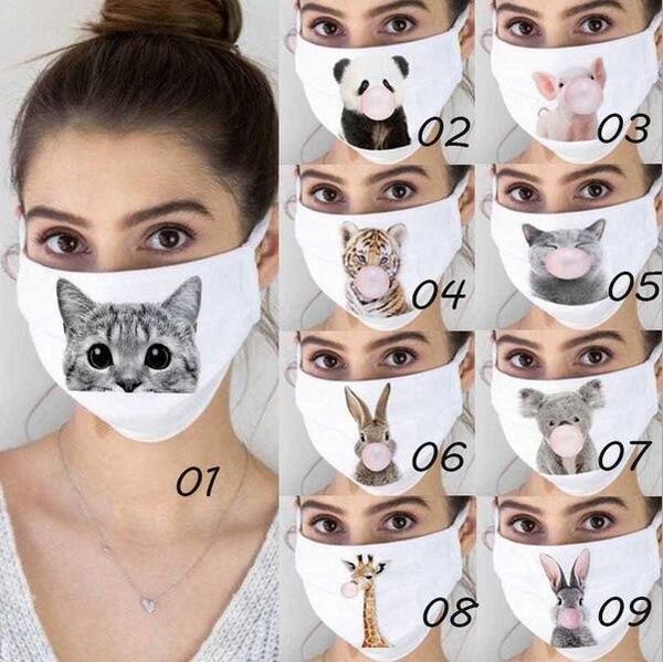 

3d-print funny face mask protective ear-hanging covering animal print washable reusable mouth mask design white masks