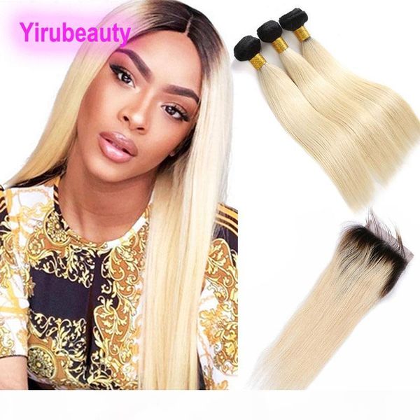 

malaysian 9a mink human hair 1b 613 straight virgin hair with 4x4 lace closure 4pieces lot straight 8-28inch, Black;brown