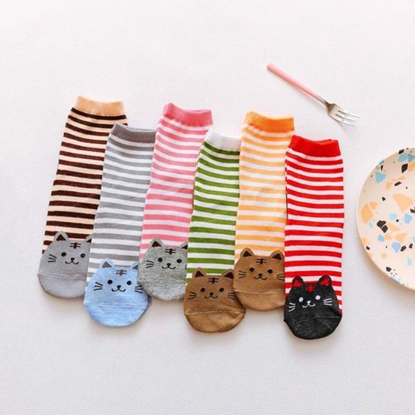 

fashion cartoon socks women cat footprints 3d animals style striped warm cotton socks lady floor meias for female1, Black;white