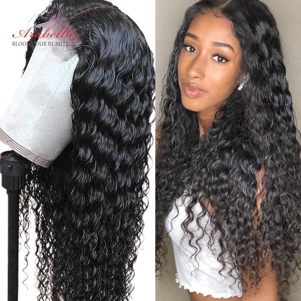 

water wave closure wig human hair lace front wigs with baby hair preplucked for black women remy lace frontal wig headband wig, Black;brown