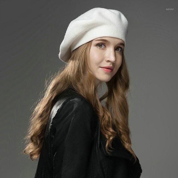 

women's berets hat fashion solid color wool knitted berets with rhinestones ladies french artist beanie beret hat1, Blue;gray