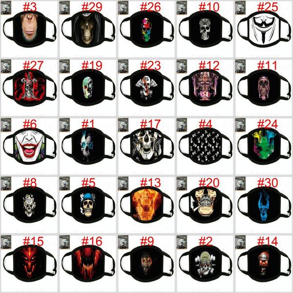 

washable skull joker face mask with filter digital printing mask respirator halloween pumpkin skull protection cotton mask sqcbca, Silver