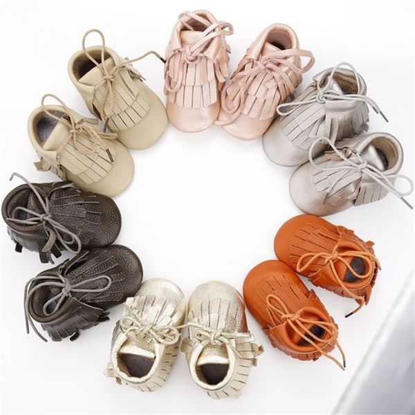 

simfamily]skid-proof soft genuine leather baby boys girls infant boots solid fringe shoes first walkers y201028
