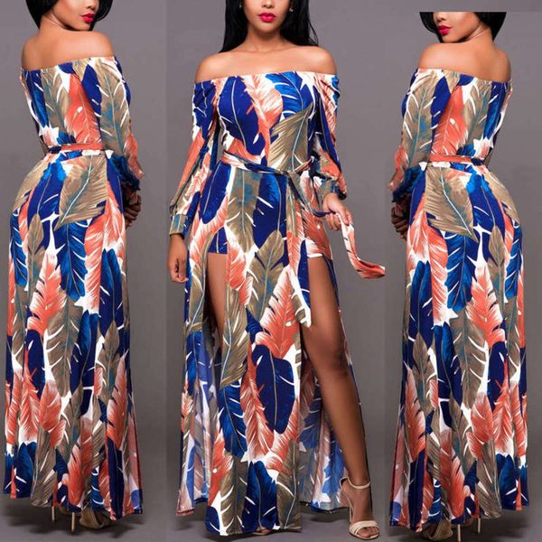 

tree leaf print slit 2019 off shoulder beach dress, Black;gray