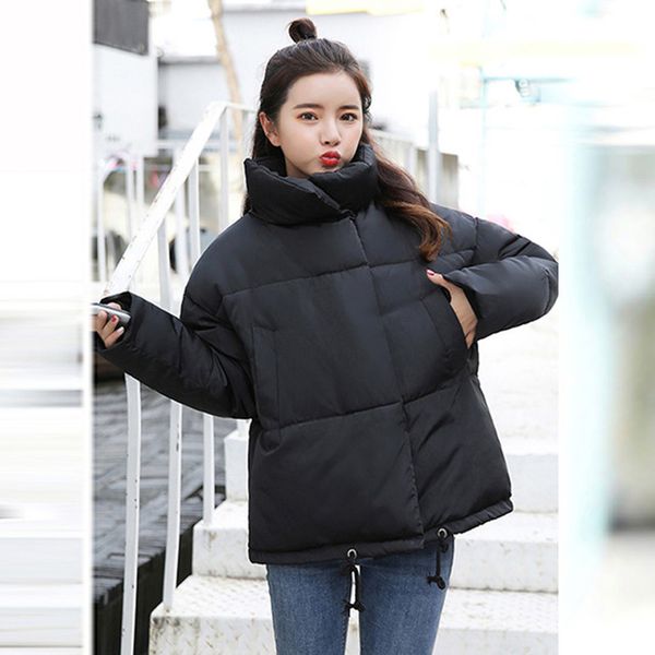 

2021 newwinter fashion jacket with stand-up collar female short coat bread service color basic jackets women kvcz, Black;brown