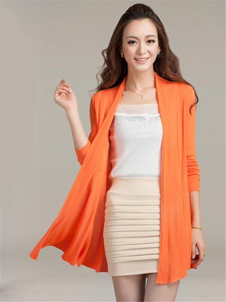 

makuluya open stitch women casual vintage all-match vertical fashion straight hollow out thin long sleeve sweaters cardigan l6, White