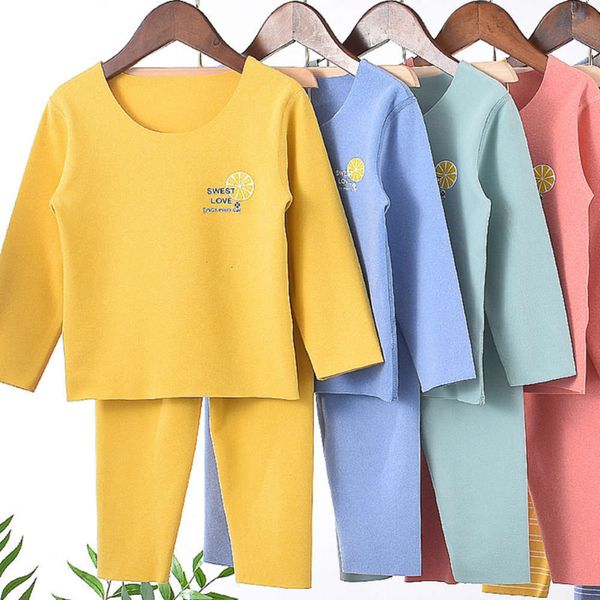 

de set: thermal underwear cashmere seamls plush winter spring cloth autumn pants boys' and girls' children's pajamas, Blue;red