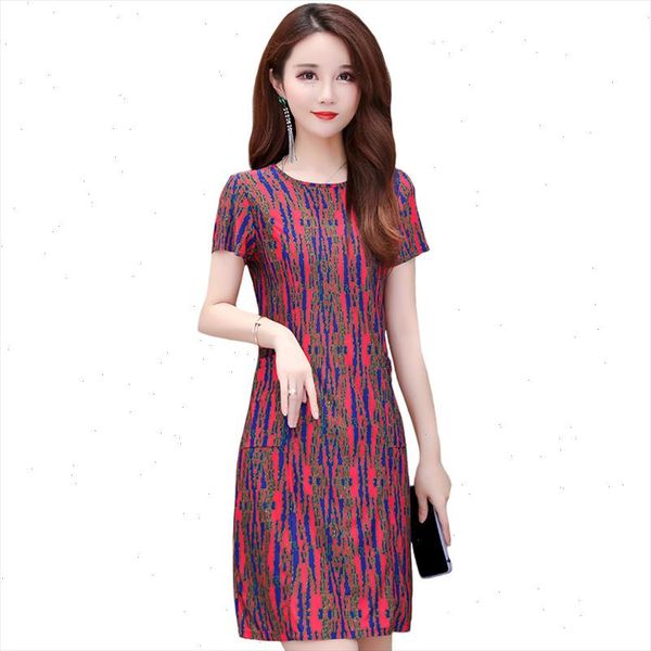 

big size xl 6xl vintage summer dress women 2021 casual slim short sleeve o neck print plus size dresses women vestidos, Black;gray