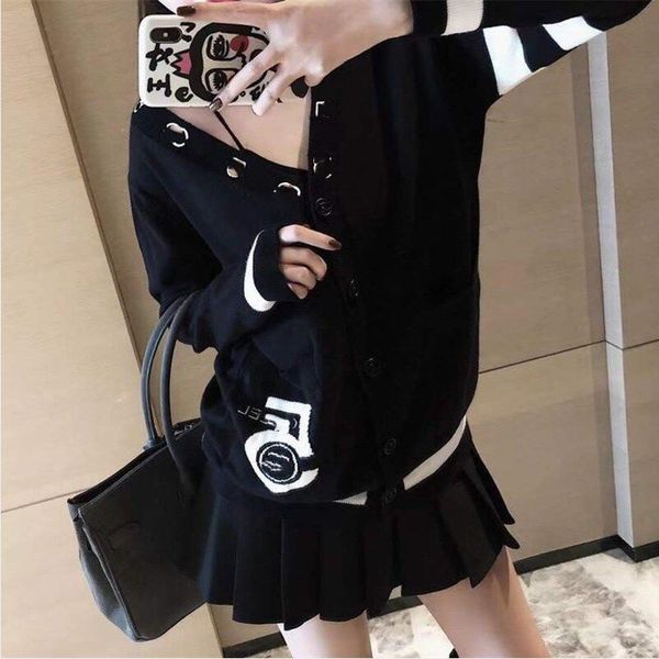 

winter 2020 women's long sleeve sweater cardigan simple style fashion loose women's coat ing, White;black