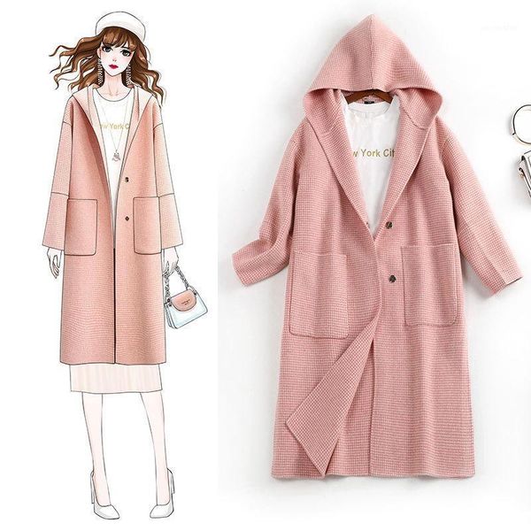 

large women's fat sister mm double faced woolen coat autumn winter 2021 new medium length cashmere 89991, Black