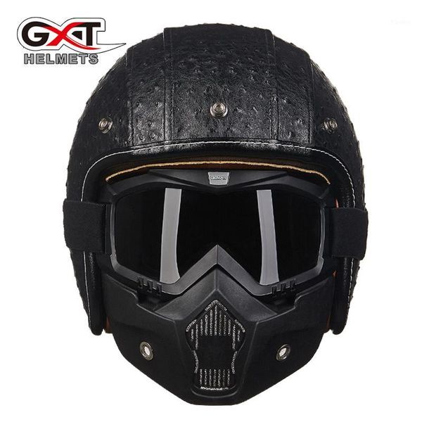 

gxt vintage motorcycle helmets 3/4 open face retro leather helmet de motocicleta jet pilot moto helmets1