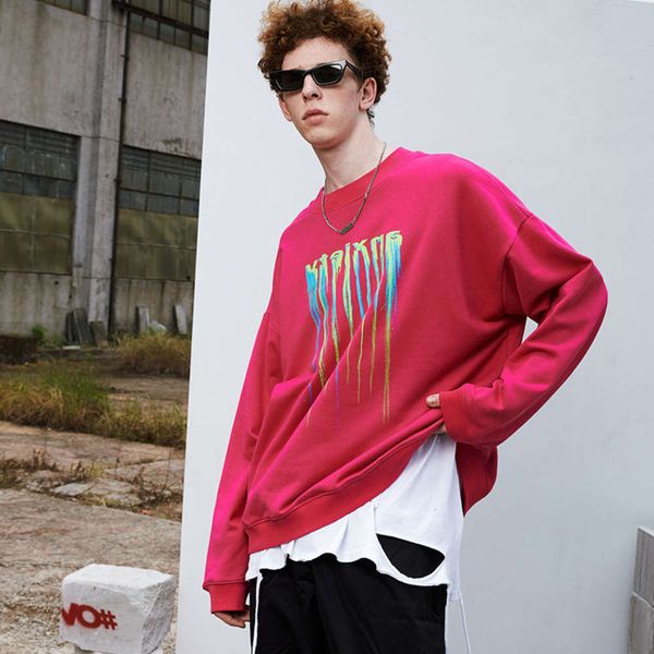 

wxwovdy men's wear autumn and winter new fashion brand hip hop high street trend personality dark loose crew neck sweater, Black