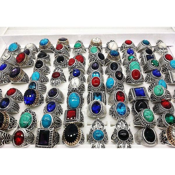

wholesale many mix style antique silver vintage jewelry stone gemstone rings for man wome wmtvhl hat7890